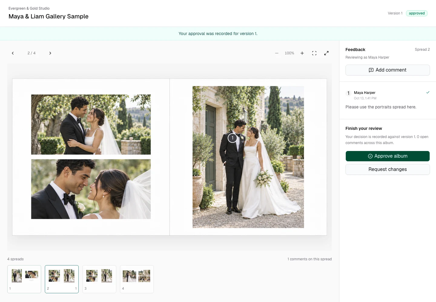 Actual client proof after confirming approval of version 1, with the recorded approval message