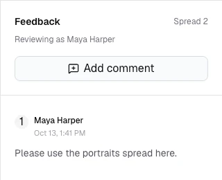 Unaltered detail from the actual comment panel: Please use the portraits spread here